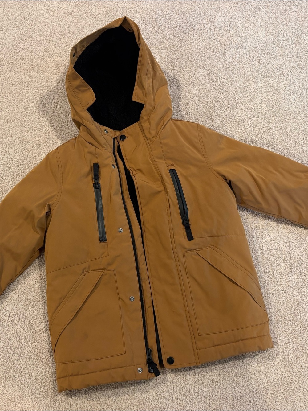 Swiss Tech Kids Hooded Puffer Jacket in Caramel Brown